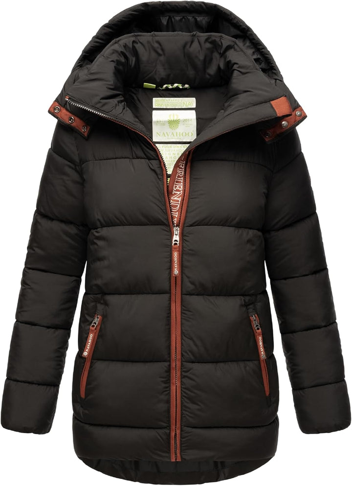 Navahoo Damen Kurze Winterjacke Steppjacke warm mit Abnehmbarer Kapuze Wattewölkchen XS-XXL S Schwar
