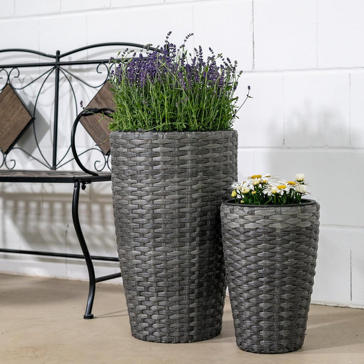 DARO DEKO Rattan Blumentopf hoch rund Ø 37cm x 60cm anthrazit, &#xD8; 37cm x 60cm Anthrazit