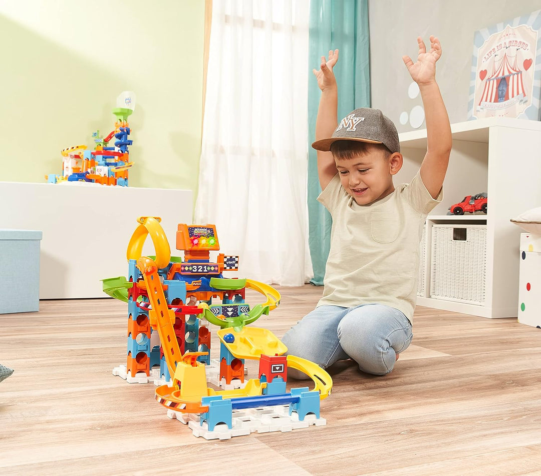 VTech Marble Rush - Racing Set M200 E – Interaktives Kugelbahn-Set mit Licht und Sound, spannenden B