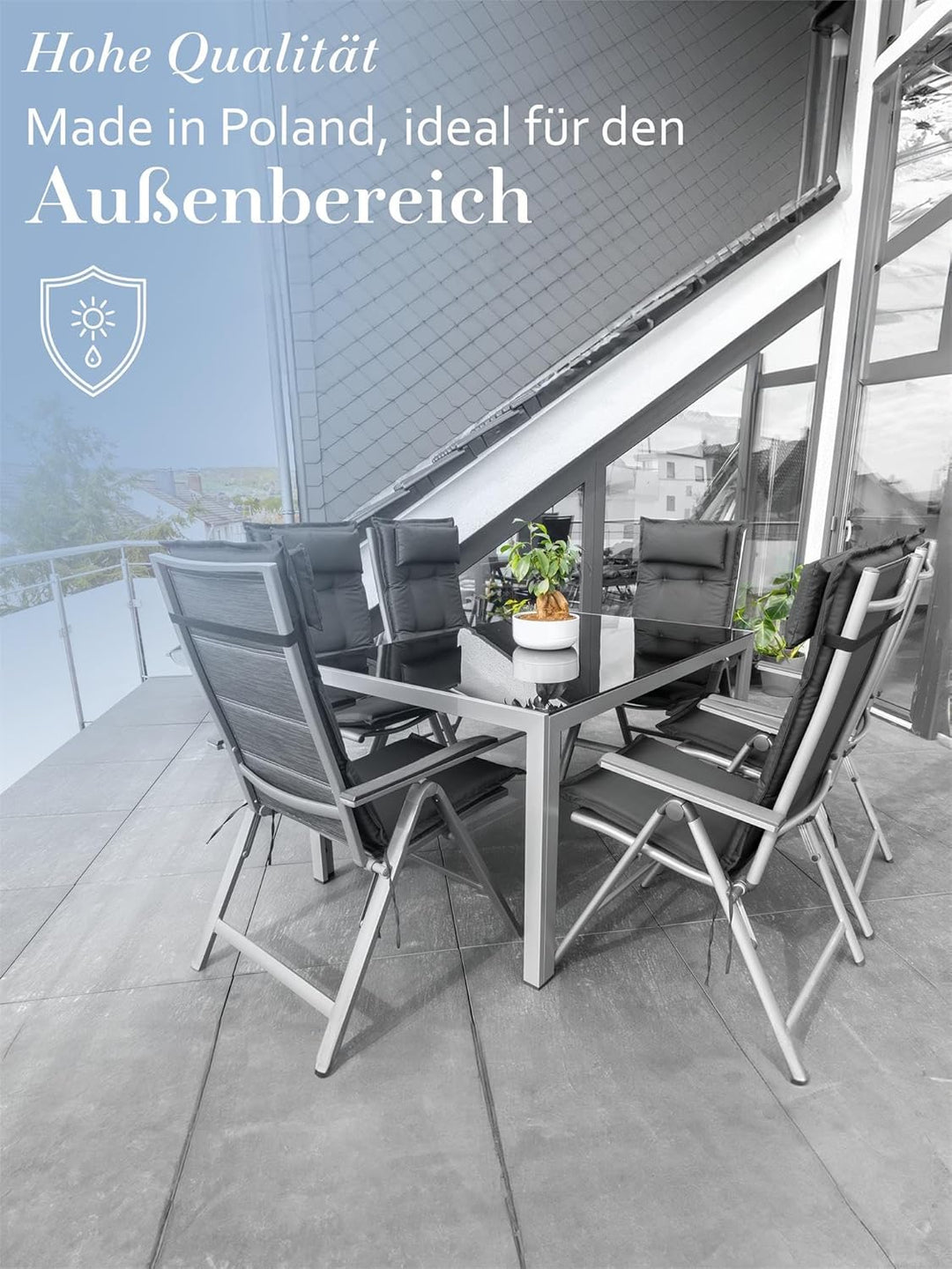 normani 6er-Set Stuhlauflagen Hochlehner mit Kissen 120x50 cm aus wasserdichtem und pflegeleichtem O