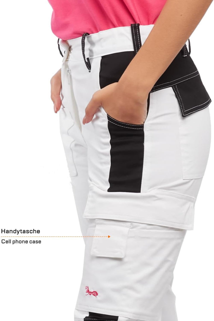 strongAnt Damen Arbeitsshorts Stretch Kurze Arbeitshose mit Cargo Taschen Outdoor 36 Weiss / Strong