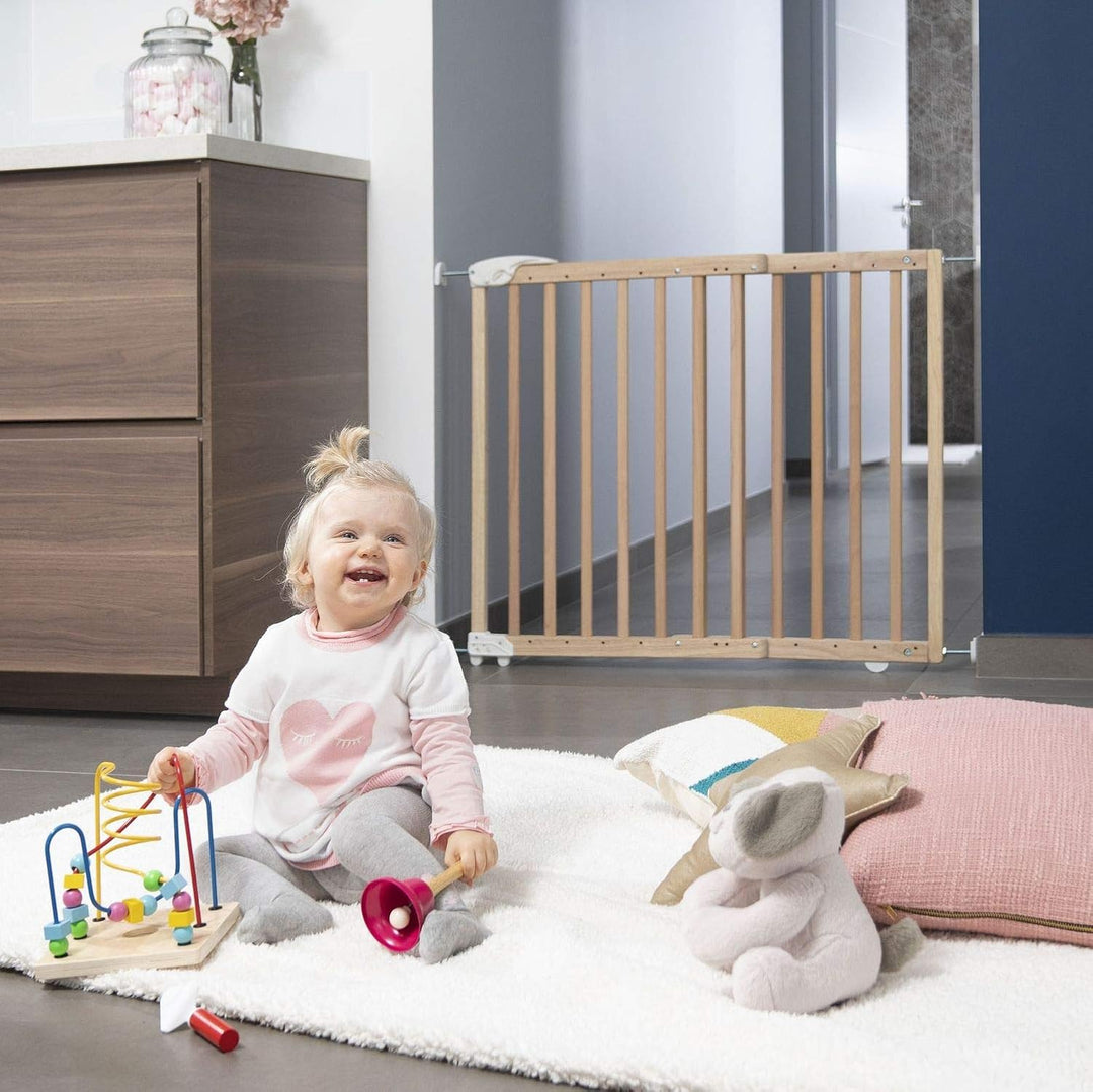 Badabulle Deco Pop, ausziehbares Babygitter aus Holz | 63 bis 106 cm breit | Druck- oder Schraubgitt