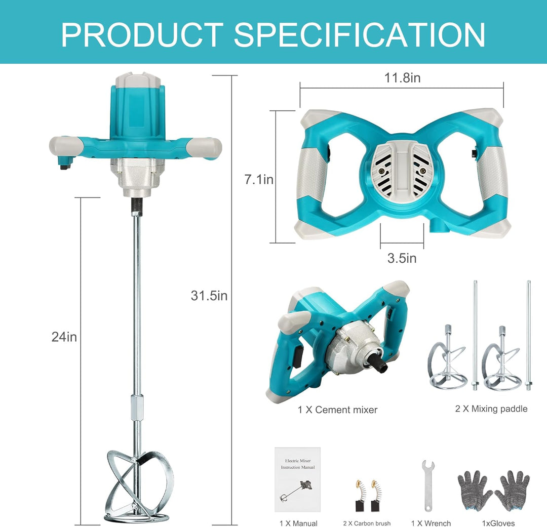Elektrischer Hand-Zementmischer, 2100 W elektrischer Betonmischer mit 6 Geschwindigkeiten, 220 V Han