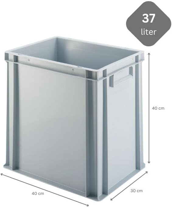 SuperSparSet 4x Eurobehälter mit geschlossenem Griff | HxBxT 40x30x40cm | 37 Liter | Grau | Eurobox,