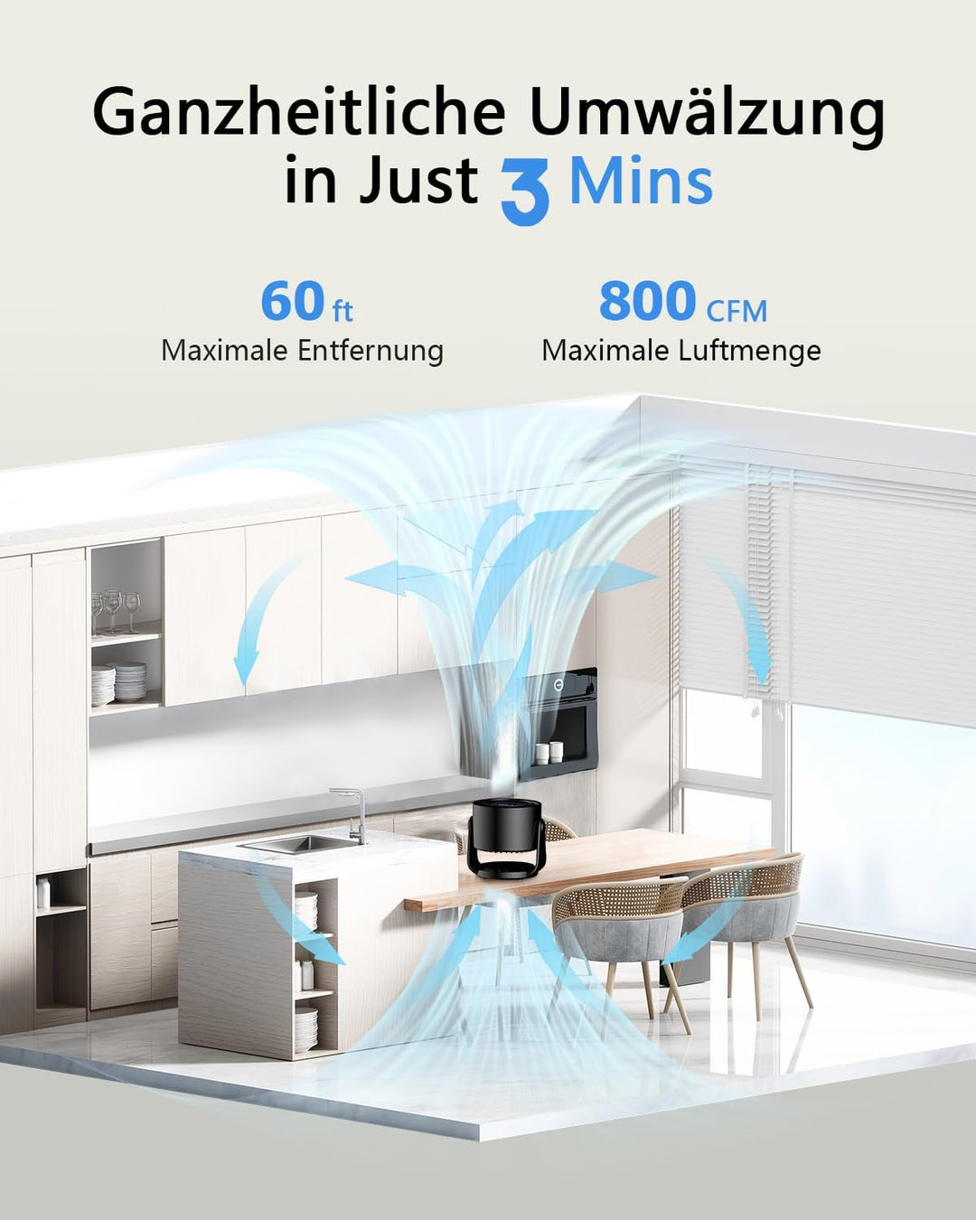 Tischventilator, USB Ventilator mit 100 Geschwindigkeitsstufen 105° Schwenkfunktion LED Display mit