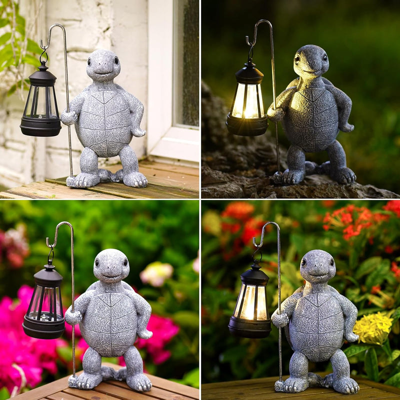 Yeomoo Schildkröte Gartenfiguren mit Solarlampen Gartendeko für Draussen - Schildkröt Deko Garten Zi