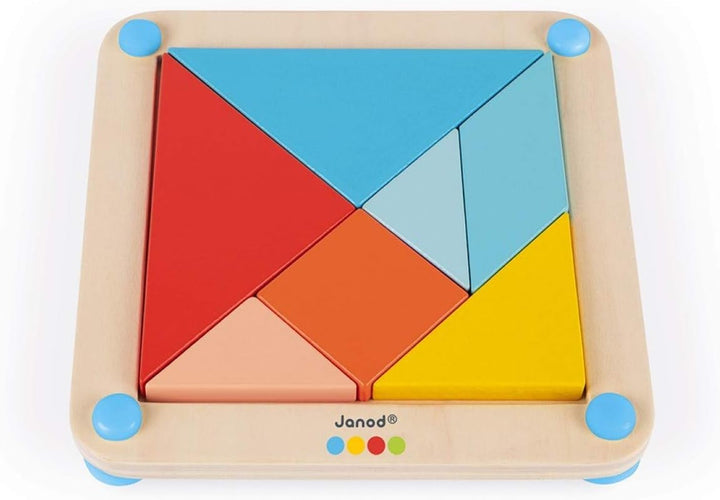 Janod - Essentiel - Das Tangram - Lernspiel aus Holz Babys und Kleinkinder - Farbe auf Wasserbasis -