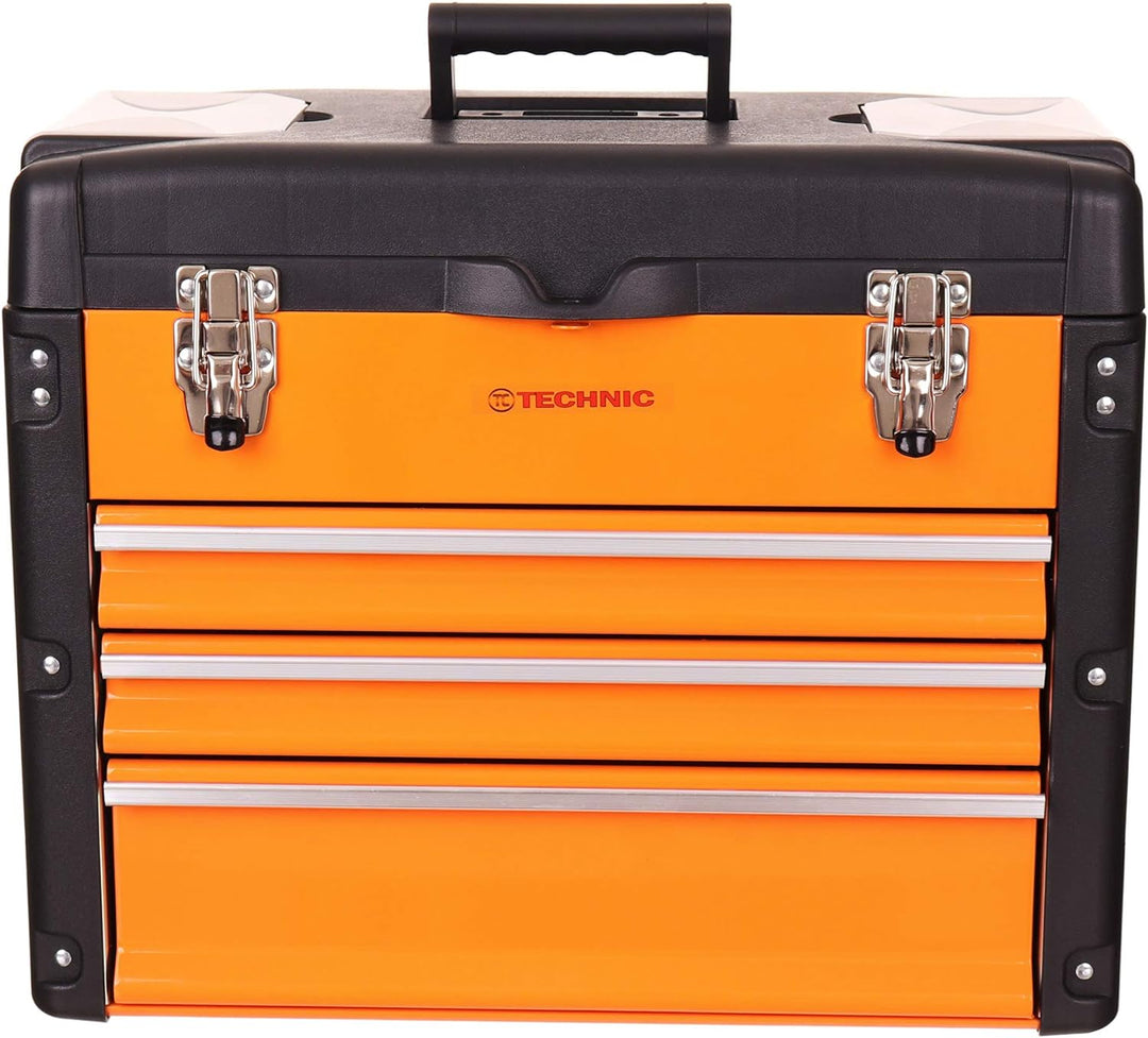 Werkzeugkoffer Box - 50 x 40 x 23cm mit 3 Schubladen und Blockade, Werkzeugkasten Koffer Metall, Org