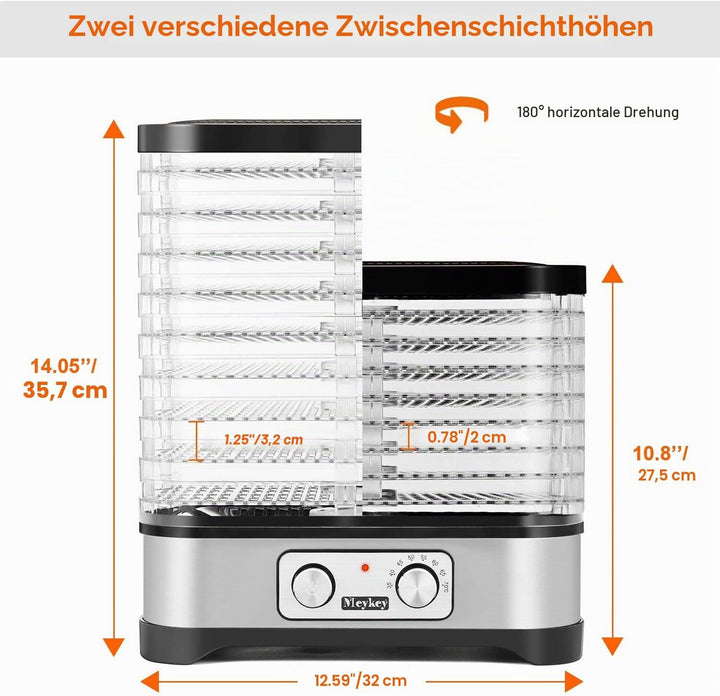 COOCHEER Dörrautomat Dörrapparat für Obst und Gemüse,Lebensmitteltrockner, 400W mit Temperatur einst