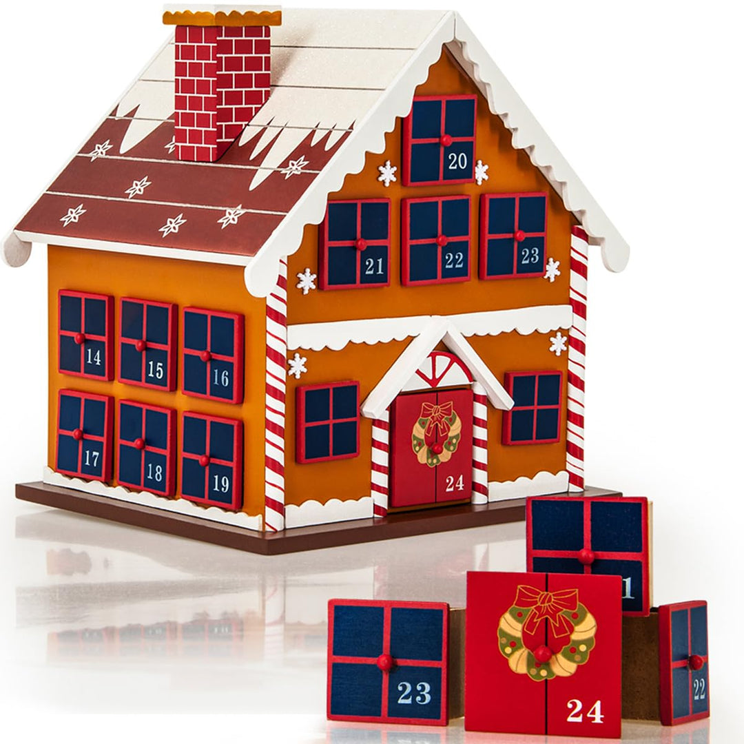 Spielwerk Wiederverwendbarer Adventskalender Winterhäuschen zum Befüllen 24 Türchen Bunt Bemalt Weih