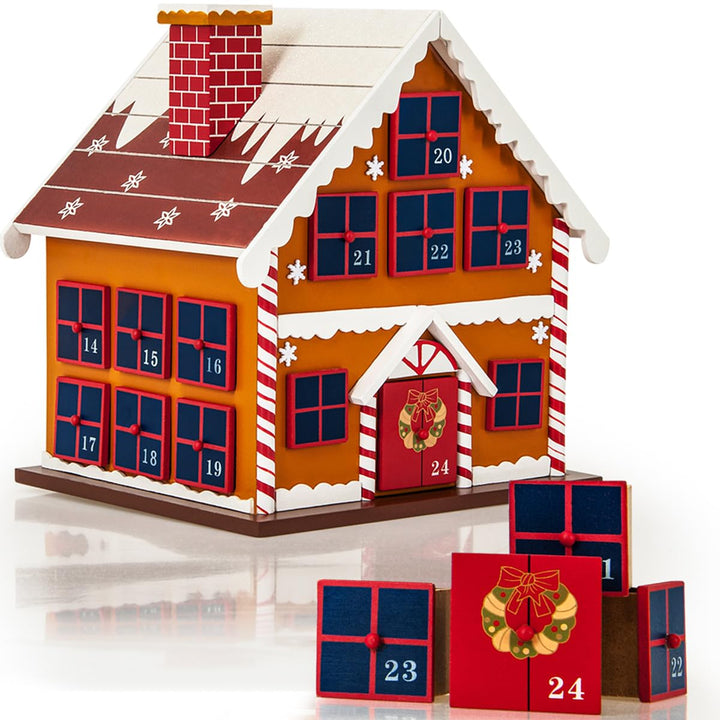 Spielwerk Wiederverwendbarer Adventskalender Winterhäuschen zum Befüllen 24 Türchen Bunt Bemalt Weih