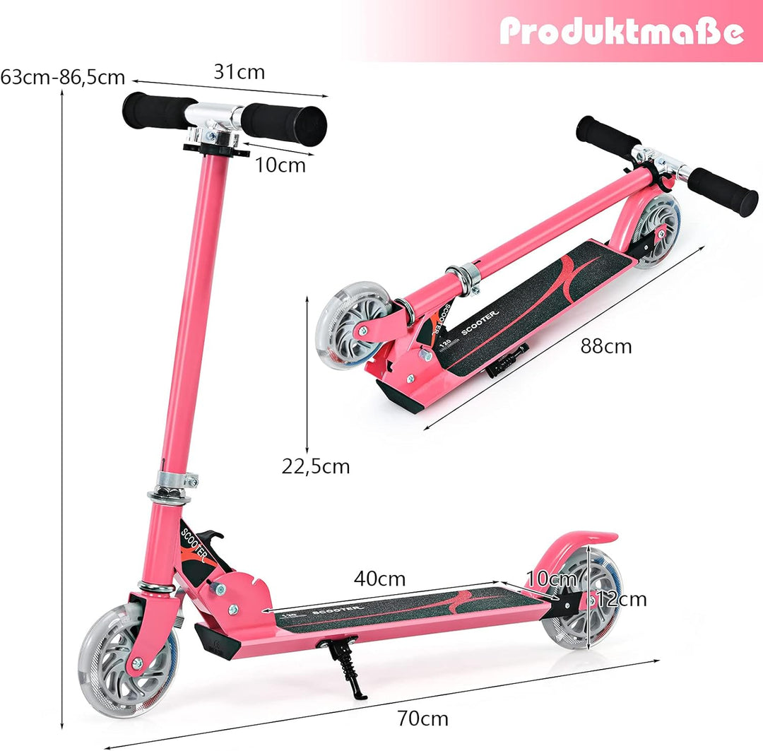 GYMAX Faltbare Kindersooter, Kinder Roller mit LED leuchtenden Räder, Tretroller 3 höhenverstellbar