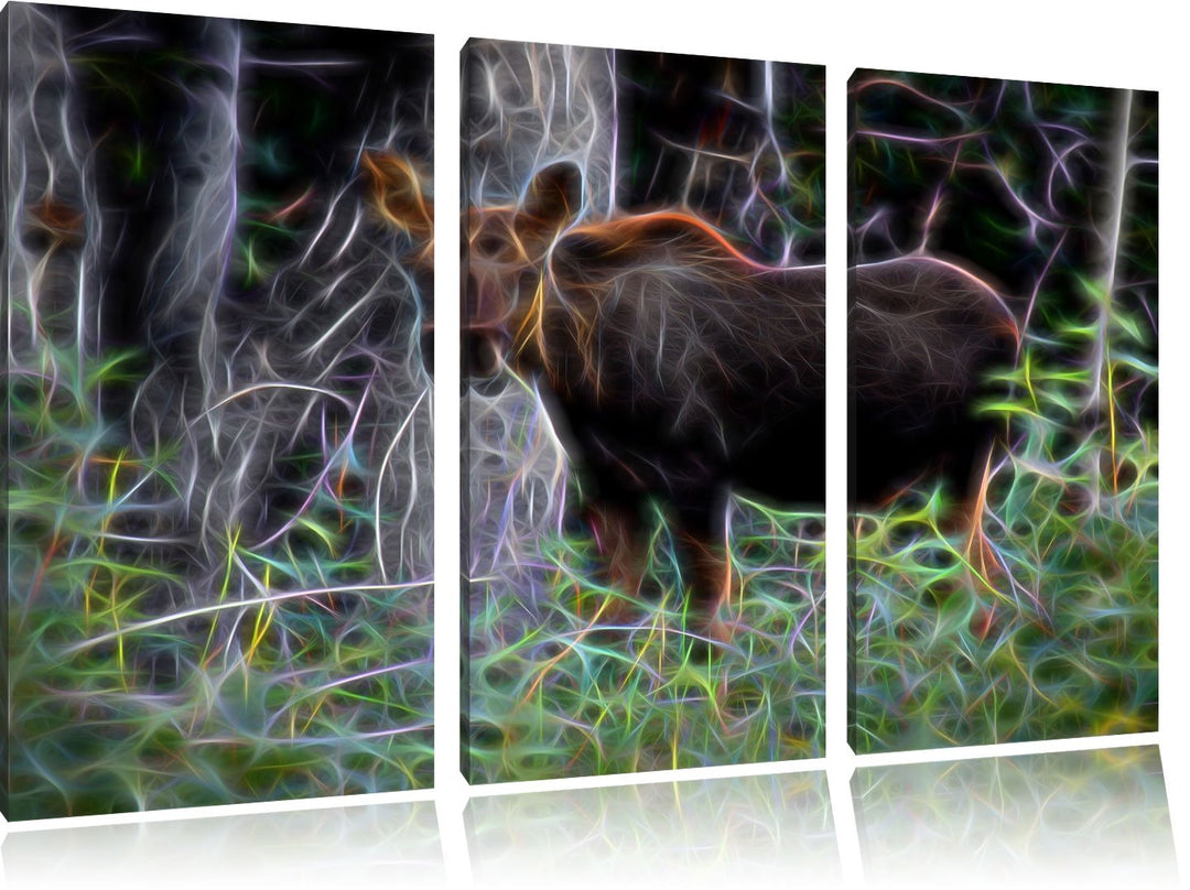 schöne Elchkuh im hohen Gras NewArt 3-Teiler Leinwandbild 120x80 Bild auf Leinwand, XXL riesige Bild