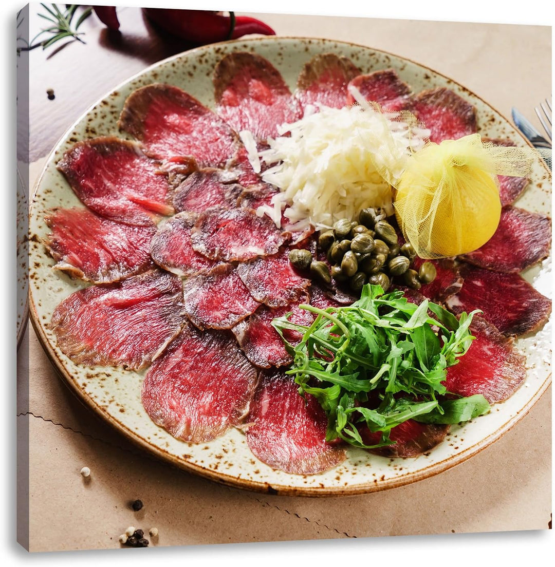 appetitliches Carpaccio, Format: 70x70 auf Leinwand, XXL riesige Bilder fertig gerahmt mit Keilrahme