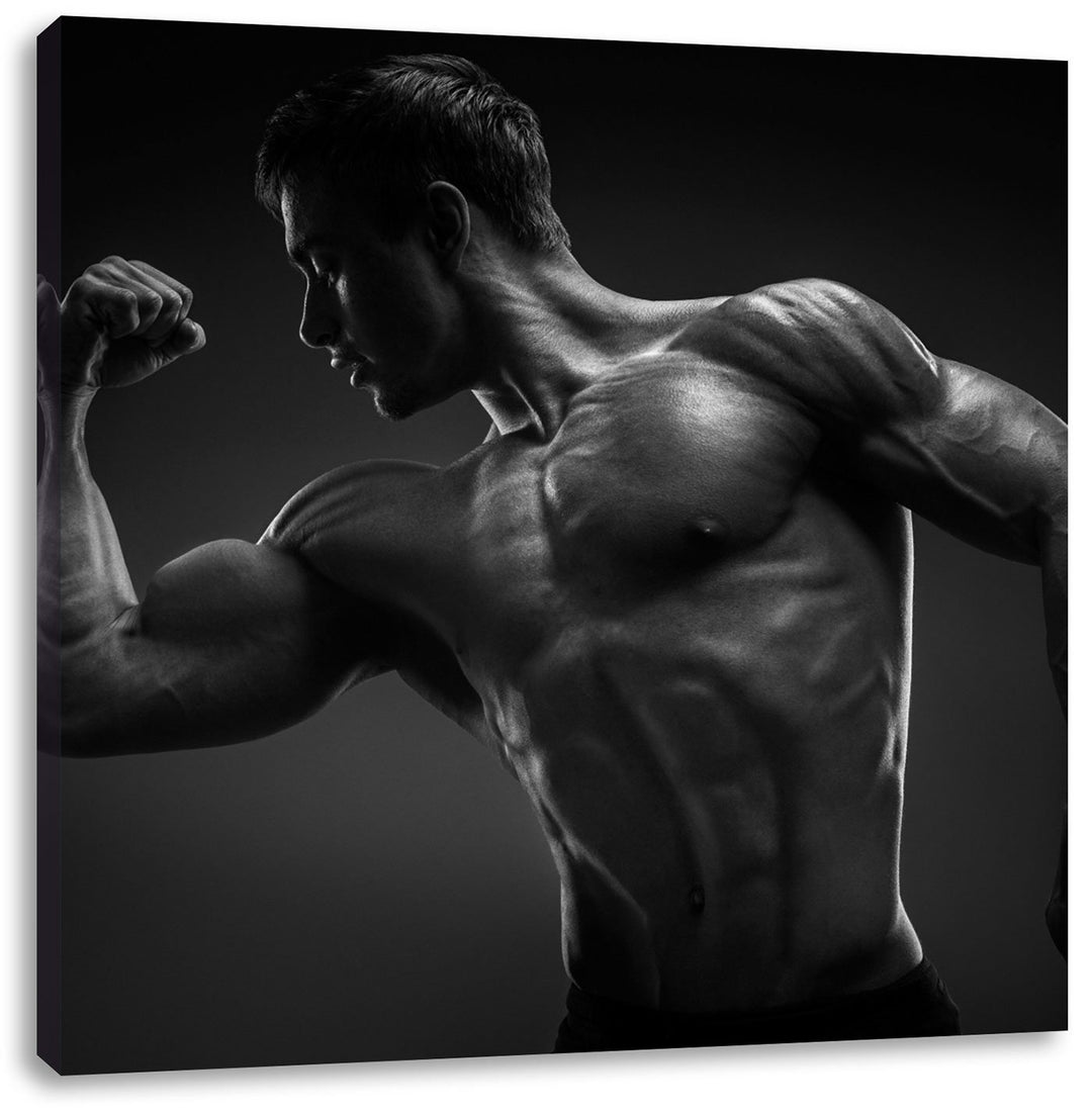 Pixxprint Posender Bodybuilder als Leinwandbild/Grösse: 70x70 cm/Wandbild/Kunstdruck/fertig bespannt