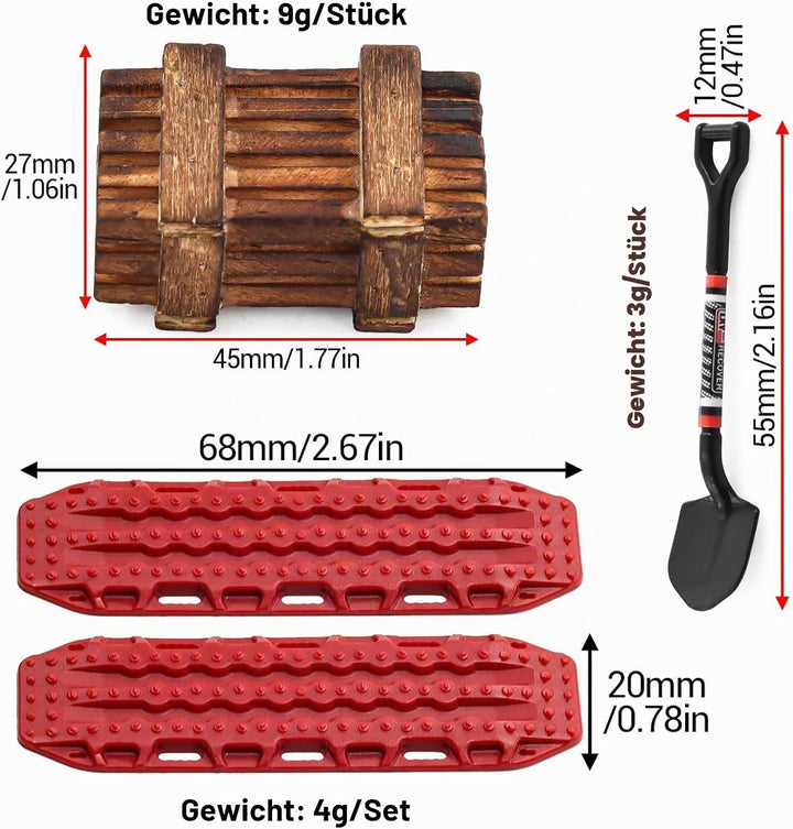 RC Crawler Car Dachdekoration 10-in-1 Tankaufbewahrungsbox, Gepäcknetz, Schaufel, Für Traxxas Desert