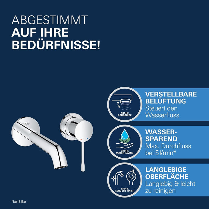 GROHE Essence | 2-Loch Waschtischarmatur | für Wandmontage, Ausladung: 183 mm | chrom | 19408001 S 2