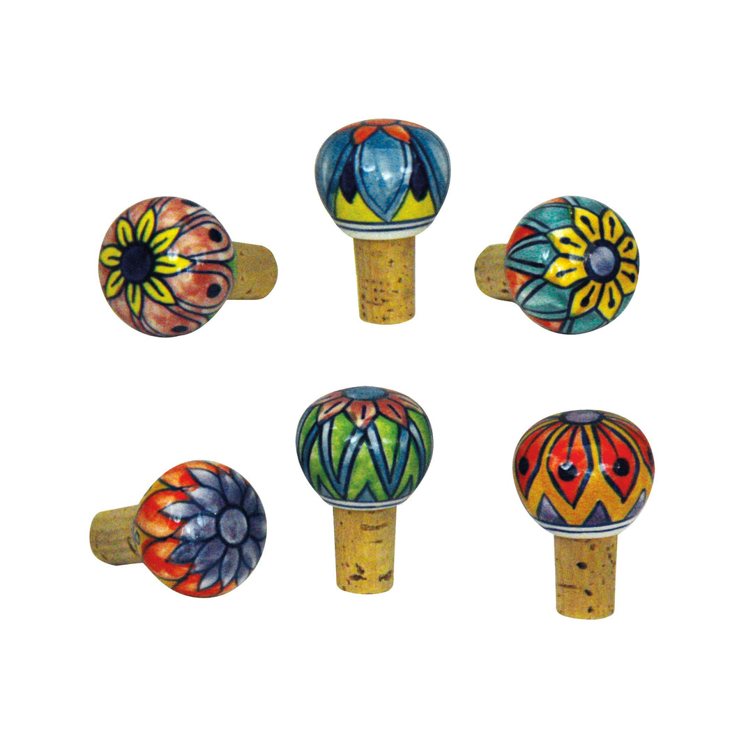 Flaschenkorken Weinkorken Flaschenverschluss Keramik mit Naturkorken Blumen Set/4 (GZ-1981), Gz-1981