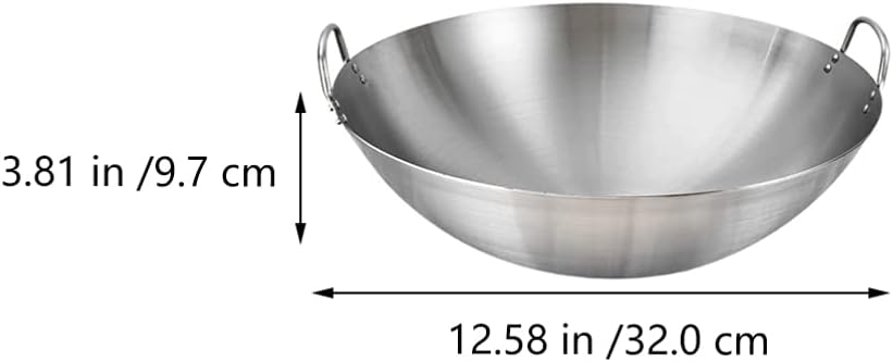 BESTonZON Edelstahl Wok Chinesische Pfanne Pan mit Griff Bratpfanne Induktion Wokpfanne Stielpfanne