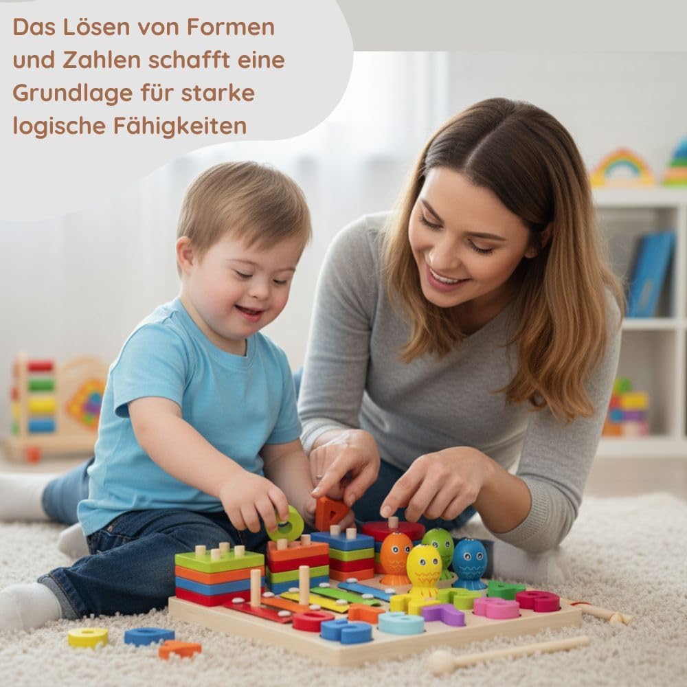 Vier in eins Holzspielzeug für Kinder, Zahlenspiel, Musikspielzeug, Farblerntafel, Fähigkeiten Entwi