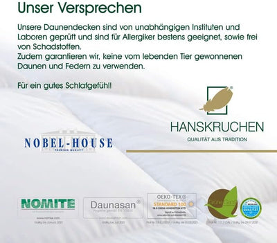 Hanskruchen Nobel House Luxus Daunendecke, Leicht, 90% Daunen / 10% Federchen, 240 x 220 cm, 240 x 2