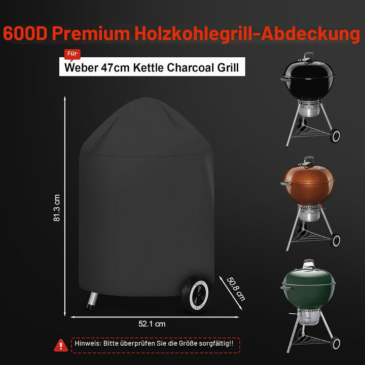 Kugelgrill Abdeckung Grill - 600D Oxford Holzkohle Abdeckhaube Grill für Weber 47 cm BBQ Grill, Heav