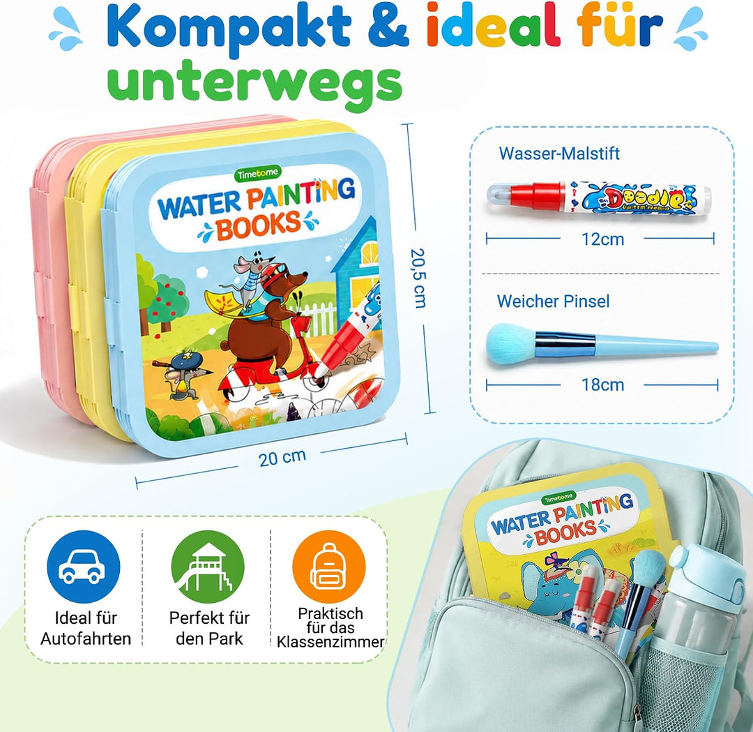 3 Stück Wassermalbuch Wiederverwendbar Malbuch 3–6 Jahre