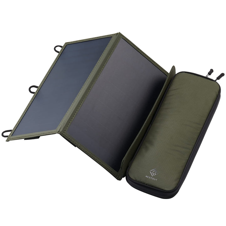 ELECOM NESTOUT Portable Solar Panel, Dual USB-A Ports, 14W Power Generation Charger for Phone Campin