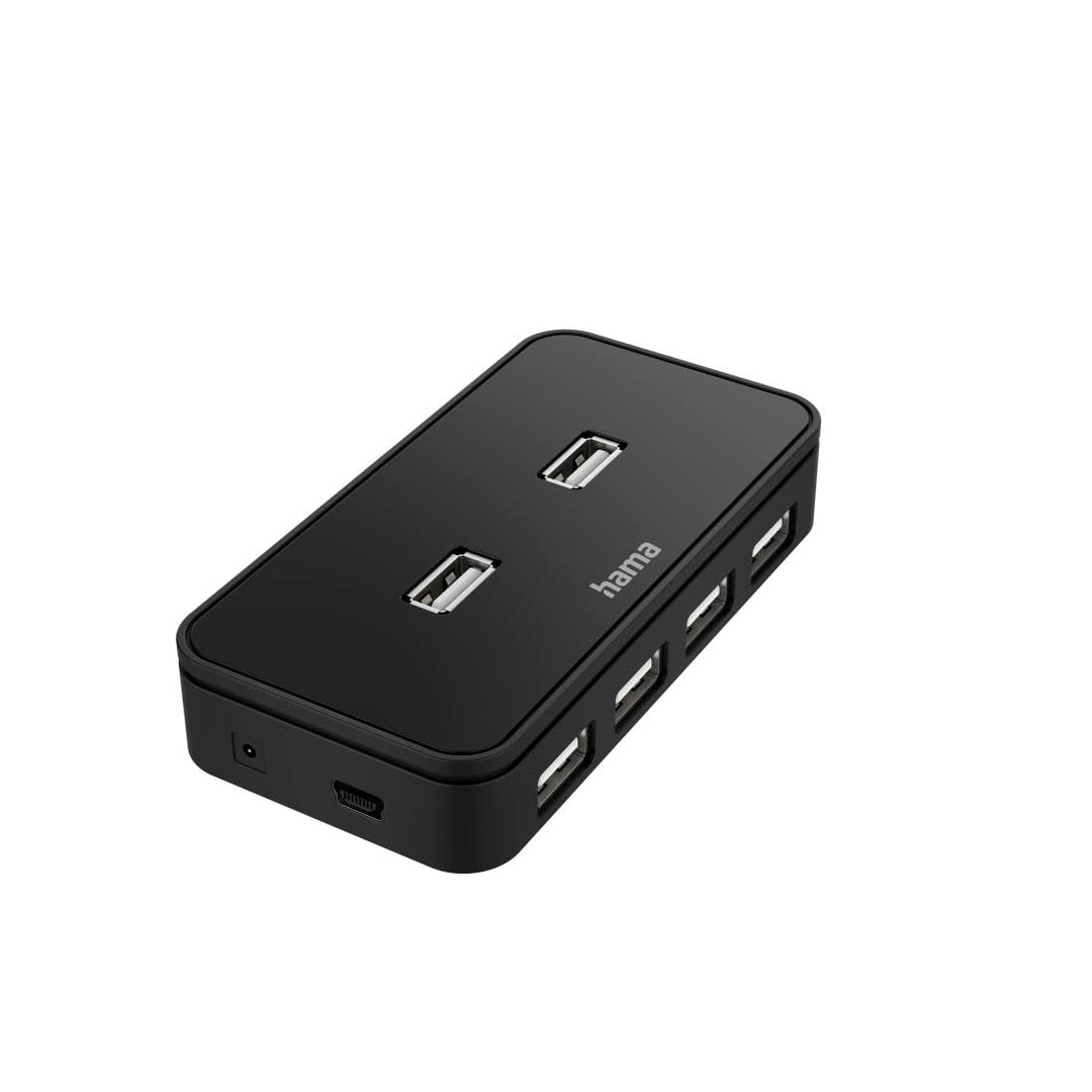 Hama USB Hub, 7 Ports (USB 2.0 Hub, 480 Mbit/s, ,mit Netzteil und abnehmbarem Kabel, ideal zum Verbi