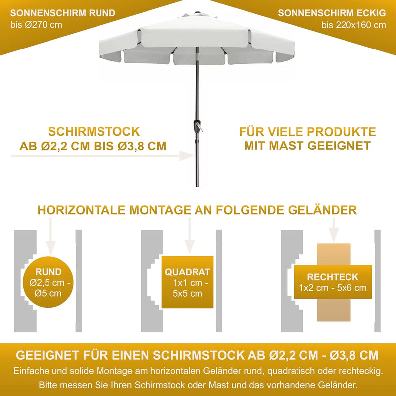 Sonnenschirmhalter aus Edelstahl für Balkongeländer rund und eckig Schirmhalterung bis Sonnenschirm