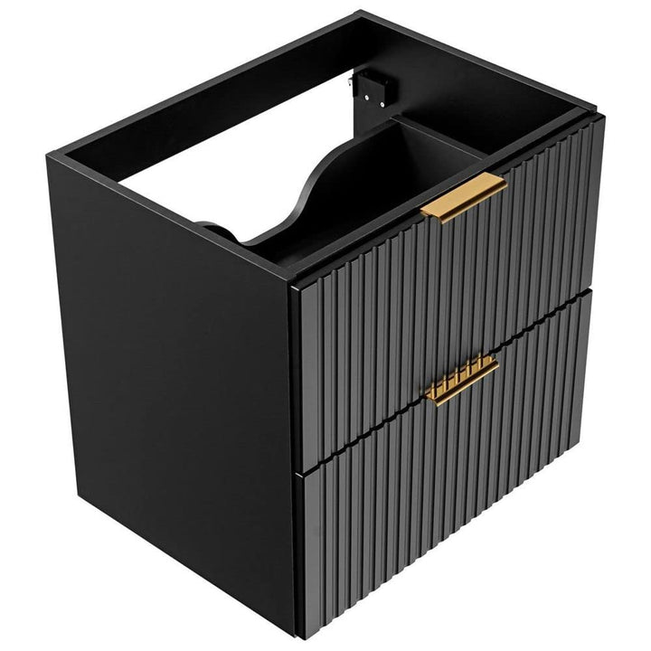 Lomadox Badezimmermöbel Waschtisch-Unterschrank 60cm matt schwarz mit gerilllter Front Waschbeckensc