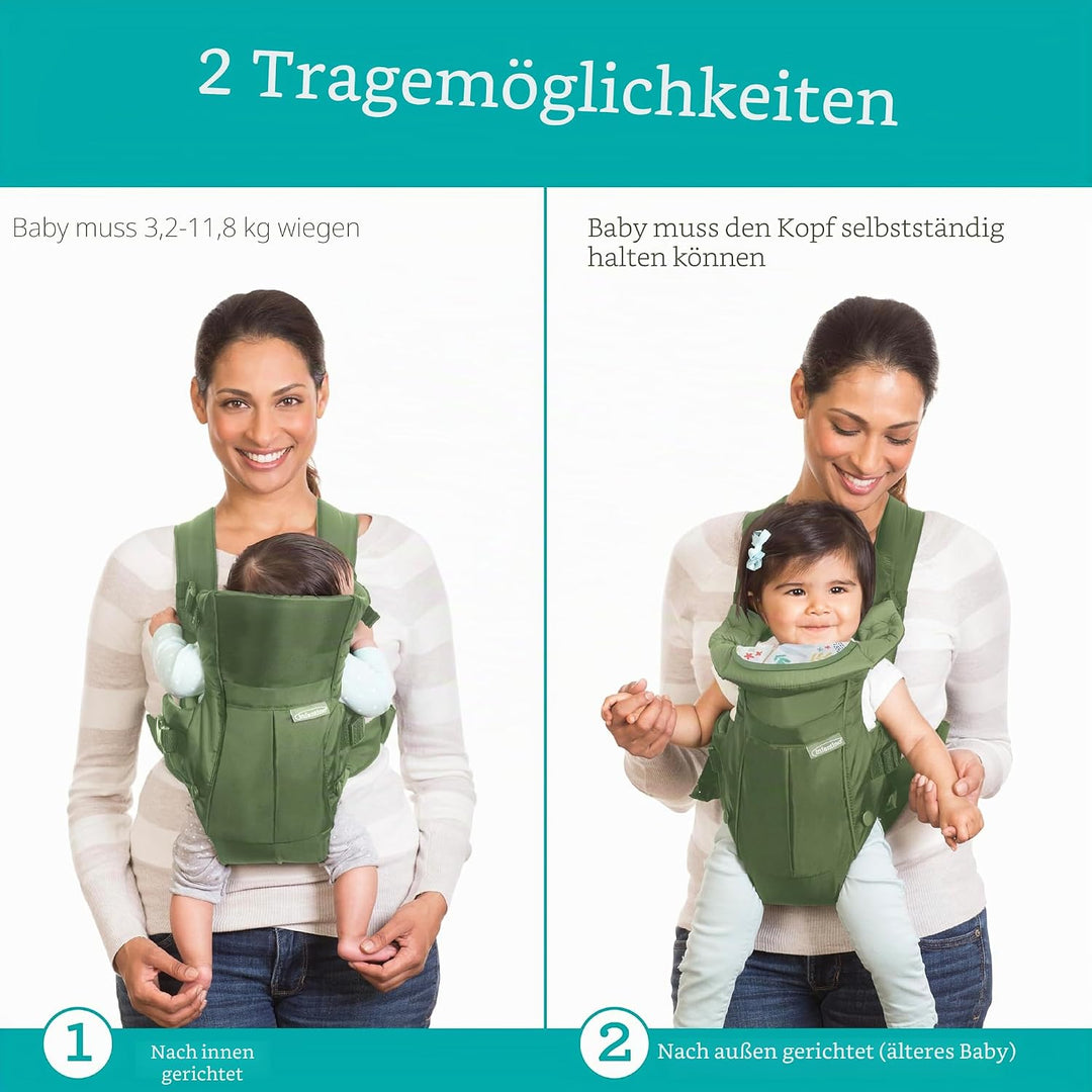 Infantino Swift Classic Babytrage, 2 Tragepositionen mit Wonder Cover Lätzchen, verstellbare Gurte,