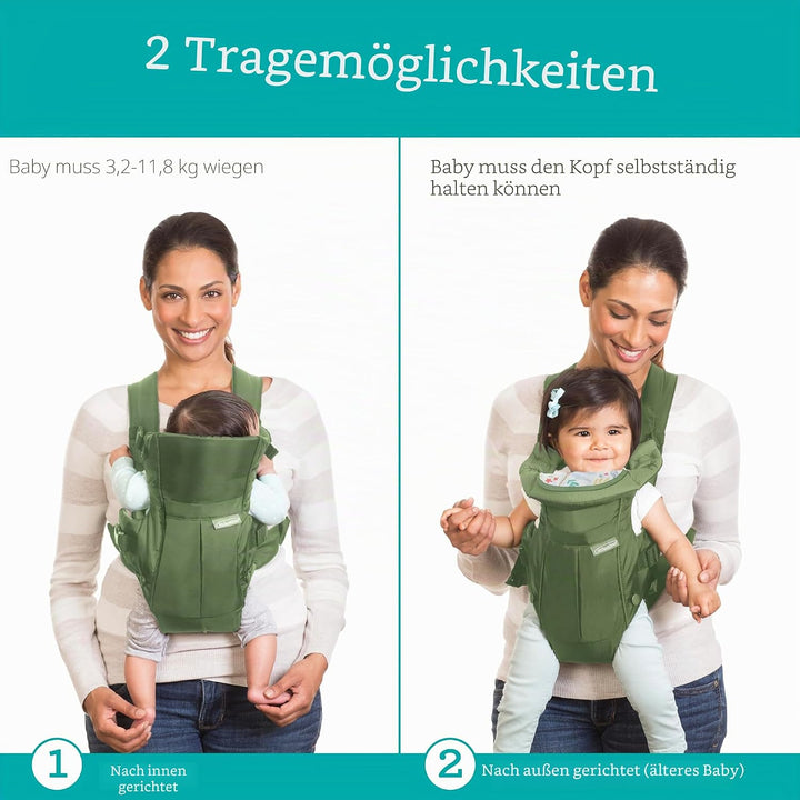 Infantino Swift Classic Babytrage, 2 Tragepositionen mit Wonder Cover Lätzchen, verstellbare Gurte,
