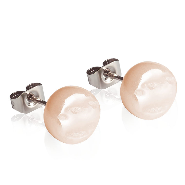 Runde Ohrstecker apricot mit Stein in Perlmuttoptik • Bunte Ohrringe für Damen • Nachhaltiger Modesc