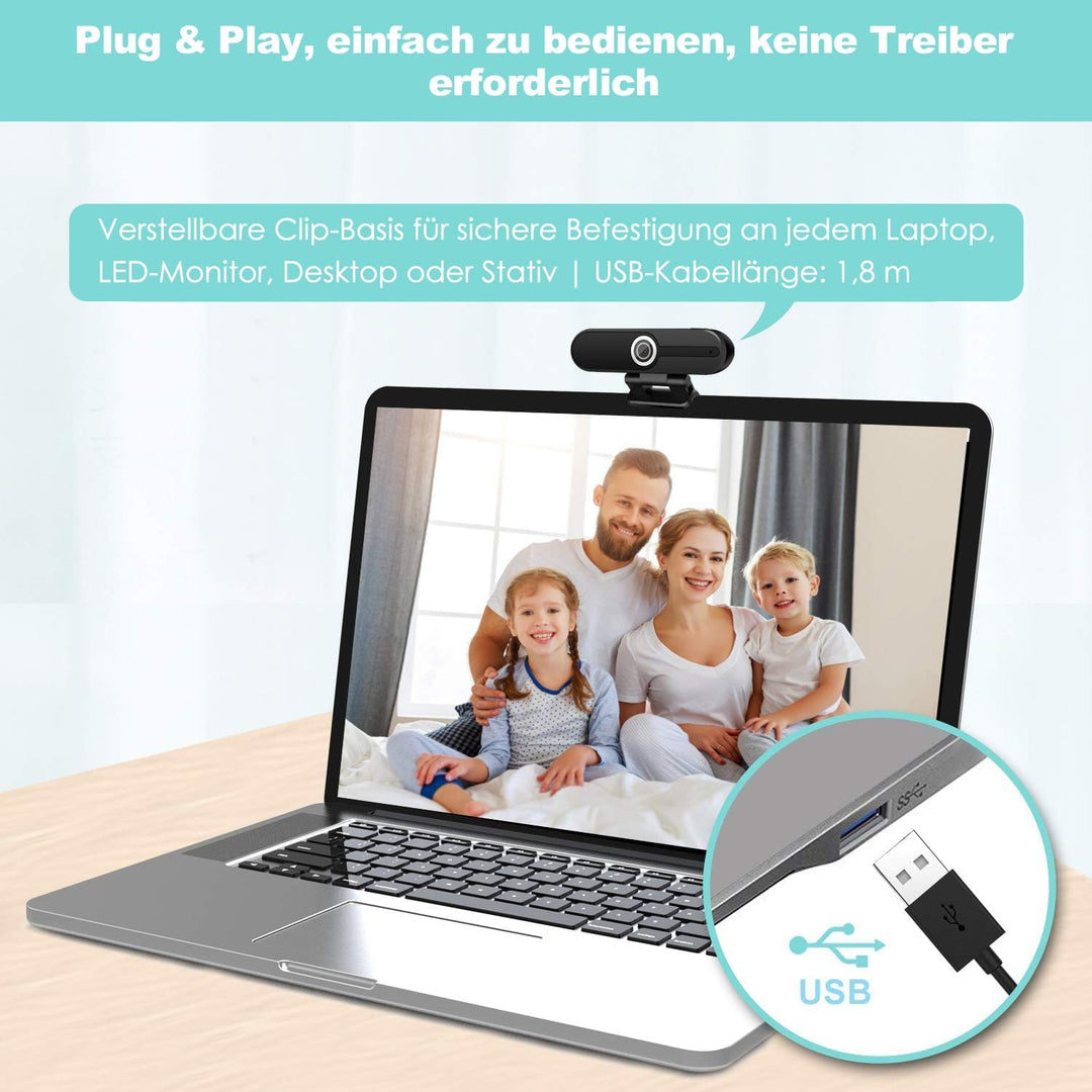 Webcam 4K 1080P mit Mikrofon 8 Megapixel USB Computer Web-Kamera Privatsphäre Auslöser und Stativ, P
