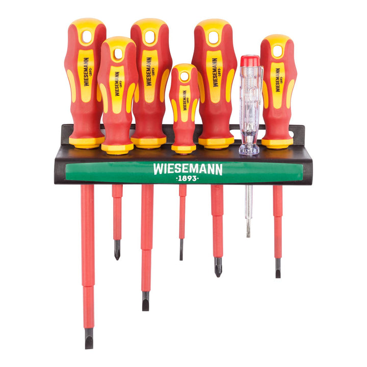 VDE Schraubendreher Set 7tlg inkl. Spannungsprüfer mit Halter I TÜV - GS geprüft I von Wiesemann I 8