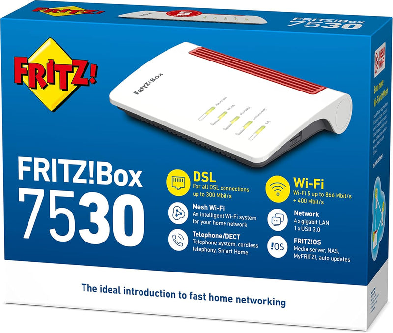 AVM FRITZ!Box 7530 High-End WLAN AC+N Router (DSL/VDSL, 866MBit/s (5GHz) und 400MBit/s (2,4GHz), bis