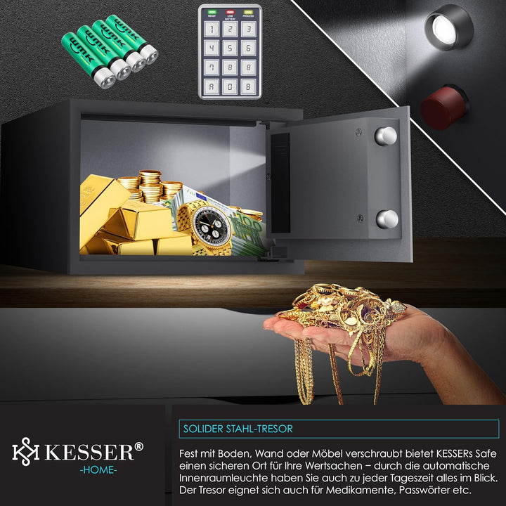 KESSER® Elektr. Tresor | 31x20x20cm | LED-Anzeige | Elektronischer Safe | Doppelbolzenverriegelung |