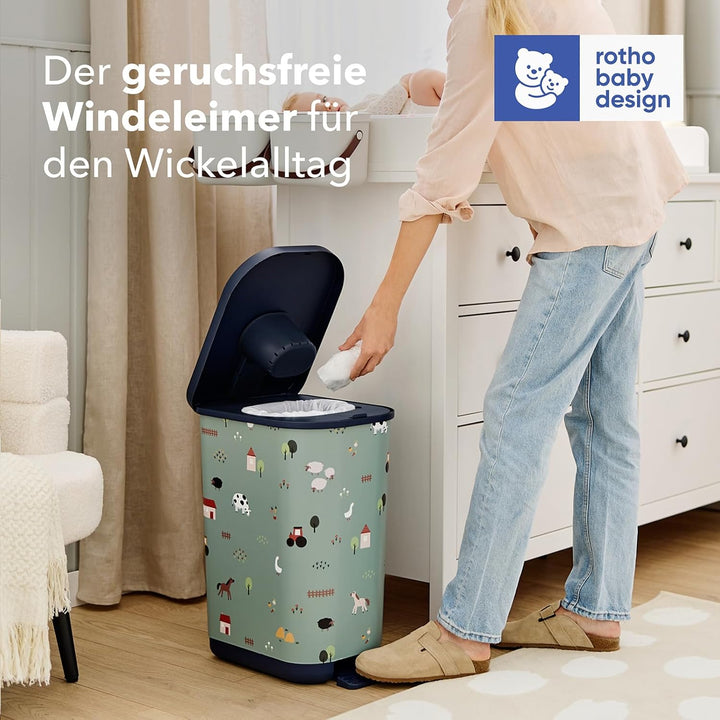 Rotho Babydesign YUMA geruchsdichter Windeleimer mit Pedal und 30 passenden Windelbeuteln, 40x28,5x5