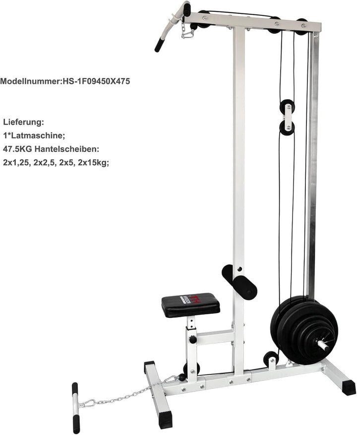 Hansson Sports® Latmaschine Latzugturm Latzugstation Seilzug mit Gewichten optinal B:Mit 47.5KG, B:M
