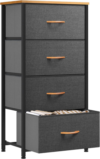 YITAHOME kommode Schmal, Schrank mit 4 Schubladen aus Stoff, Aufbewahrungskommode Industrial Stil fü