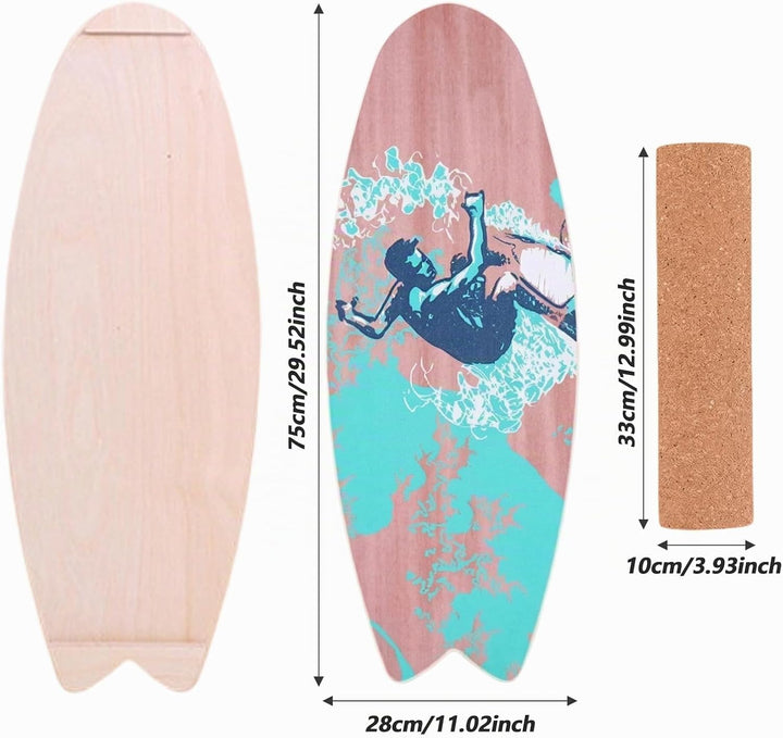 Surfin Balance Board, Balance Board Erwachsene mit Rolle, Balance Board Holz, Rutschfest, 150 Kg Bel