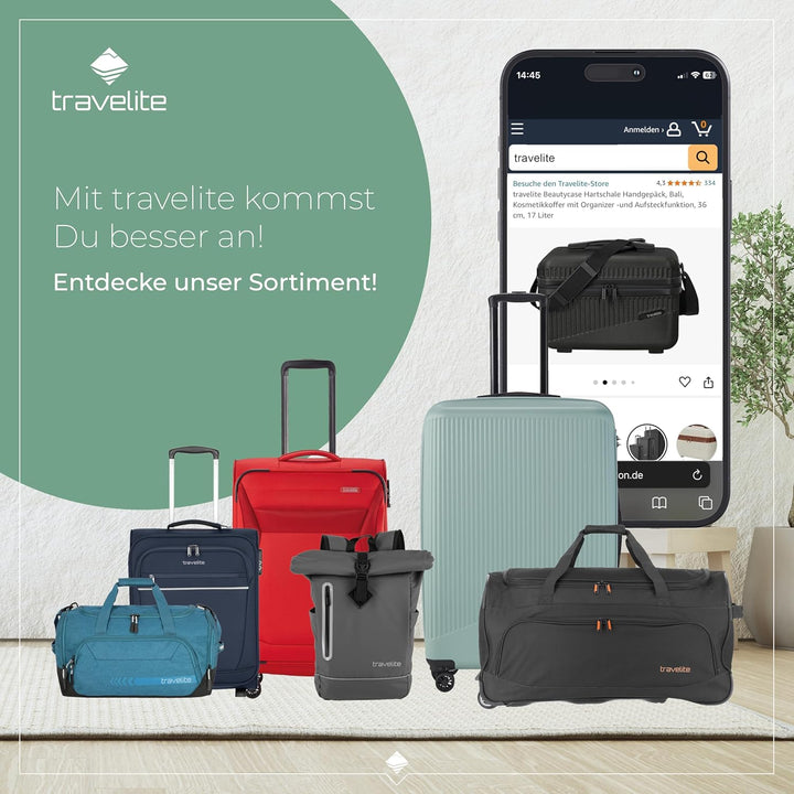Travelite Trolley Reisetasche mit Rollen klein, Kick Off, praktischer Boardcase Handgepäck Trolley f