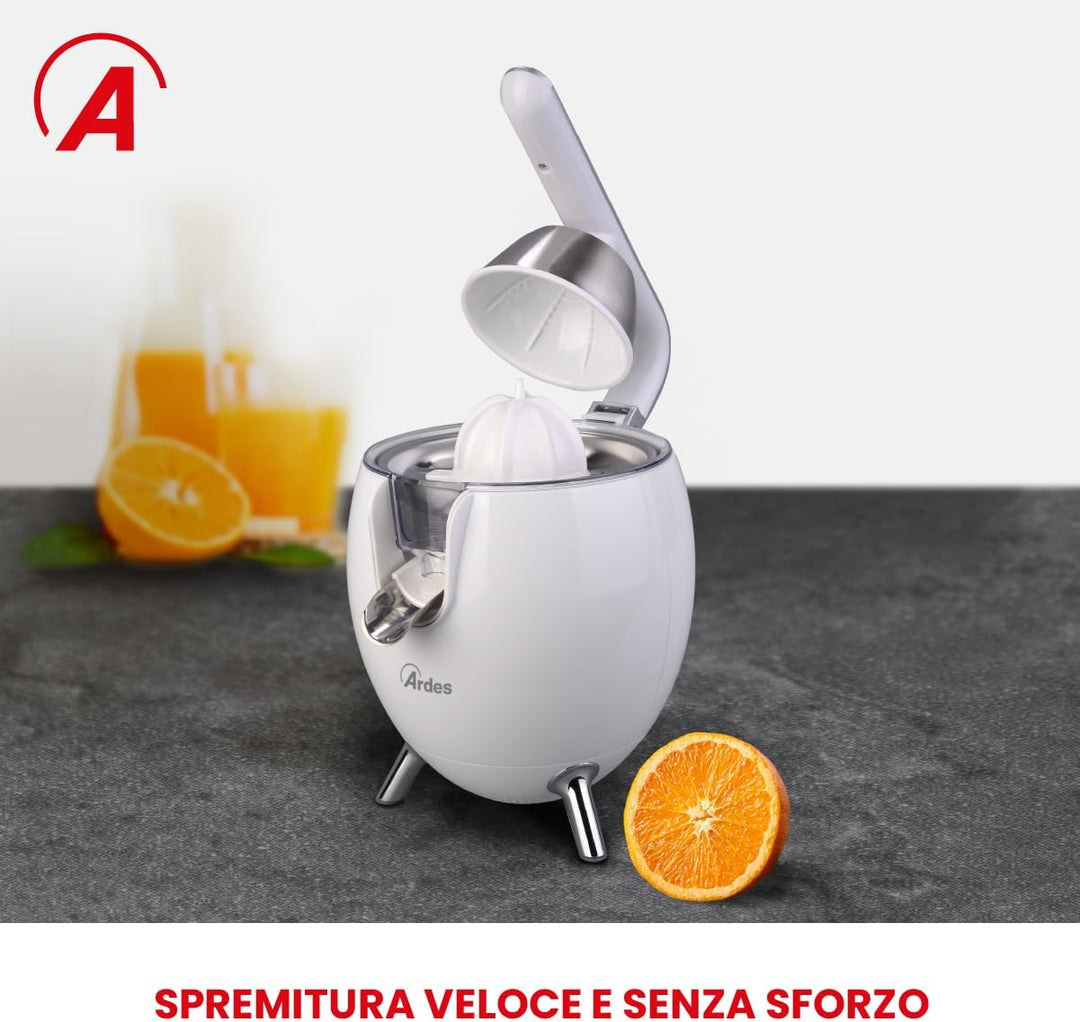 Ardes Arspre03W Juice Art W Elektrische Zitruspresse mit Druck - Leistung 500 W, 0,5 l Edelstahlfilt