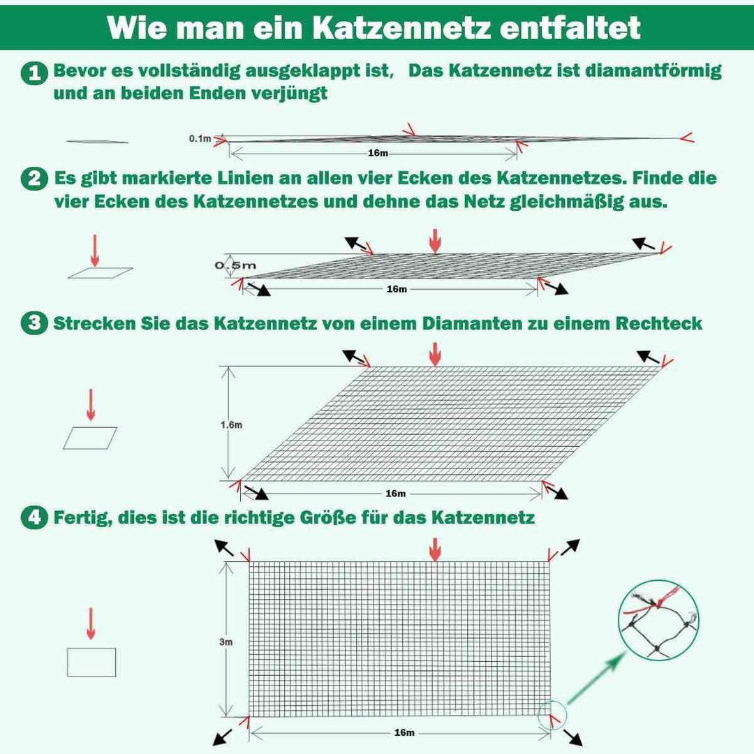 Tatamiyya Katzennetz für Balkon, 16x3m Katzennetz Drahtverstärkt ist Robust UV-Beständig & Witterung
