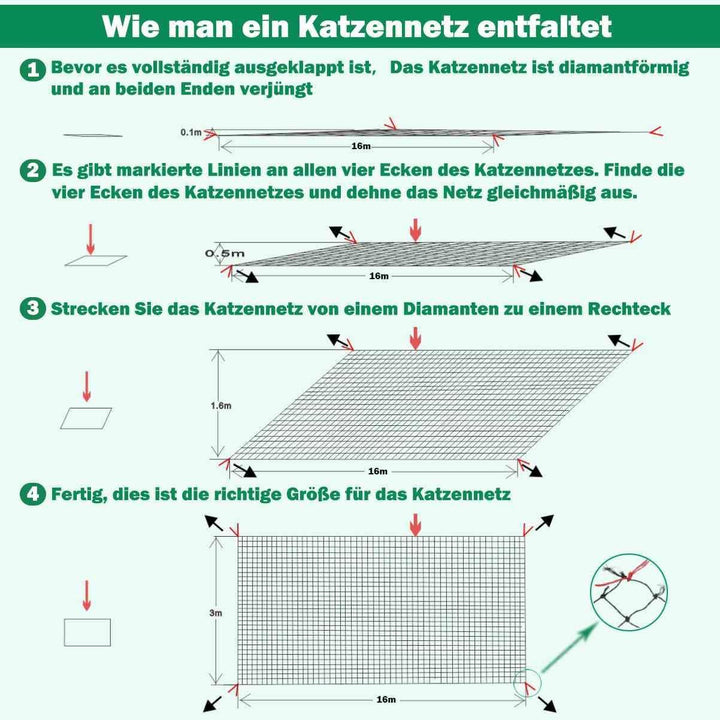 Tatamiyya Katzennetz für Balkon, 16x3m Katzennetz Drahtverstärkt ist Robust UV-Beständig & Witterung