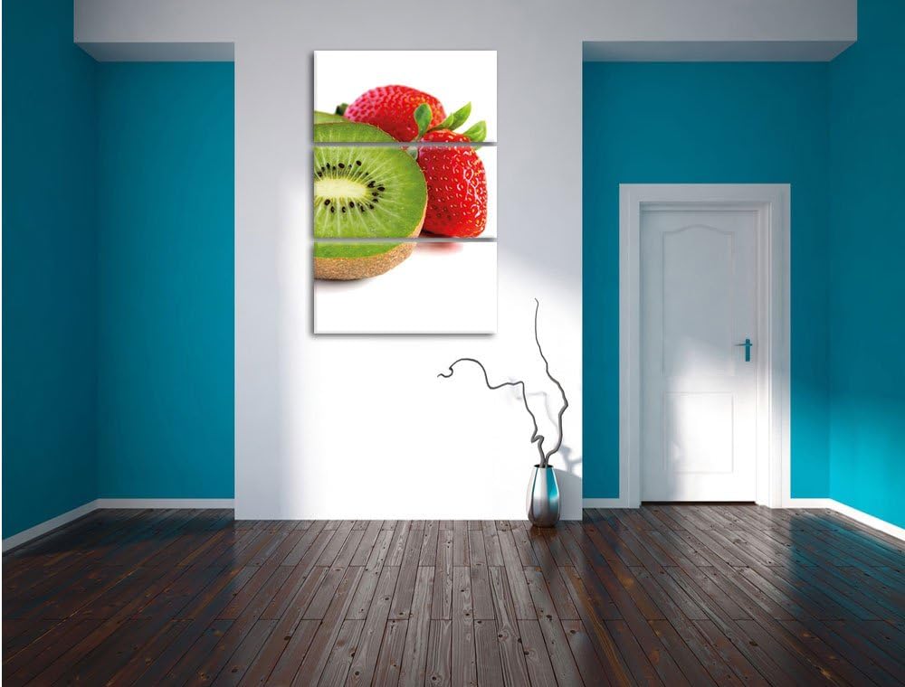 Pixxprint Kiwi und Erdbeeren 3-Teiler Leinwandbild 120x80 Bild auf Leinwand