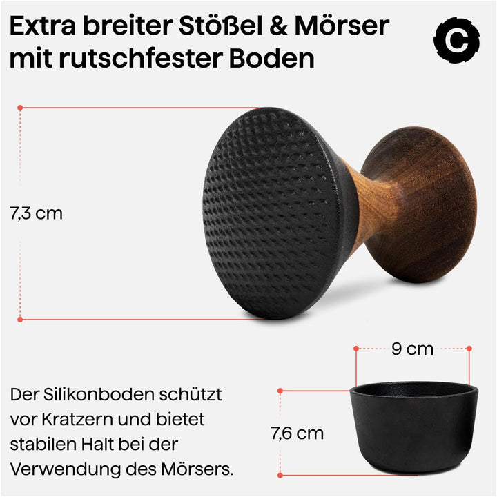 Crushgrind Kiruna Mörser mit Stössel | Gewürzmörser aus hochwertigem Gusseisen und Akazienholz | Zum