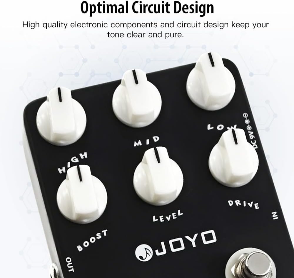 JOYO Metal Distortion Pedal mit 3-Band-EQ und Low-Mid-High Gain Boost für E-Gitarren-Effekt – Bypass