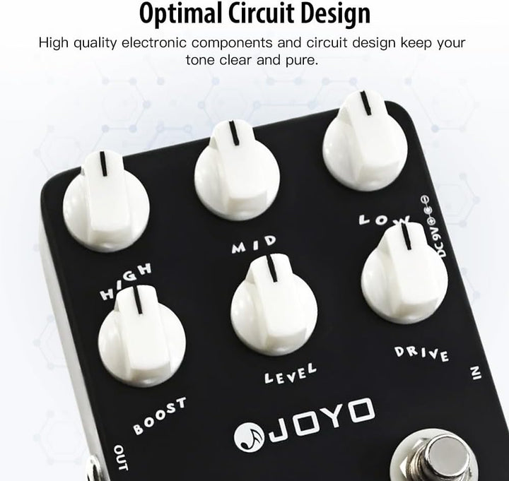 JOYO Metal Distortion Pedal mit 3-Band-EQ und Low-Mid-High Gain Boost für E-Gitarren-Effekt – Bypass